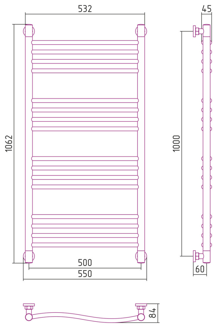 Полотенцесушитель водяной Сунержа Флюид+ 1000х500 Шампань
