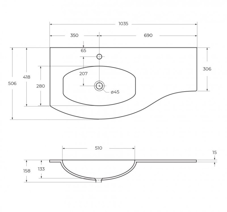 Стеклянная раковина чаша слева Extra Bianco, 104x53 Cezares 82409