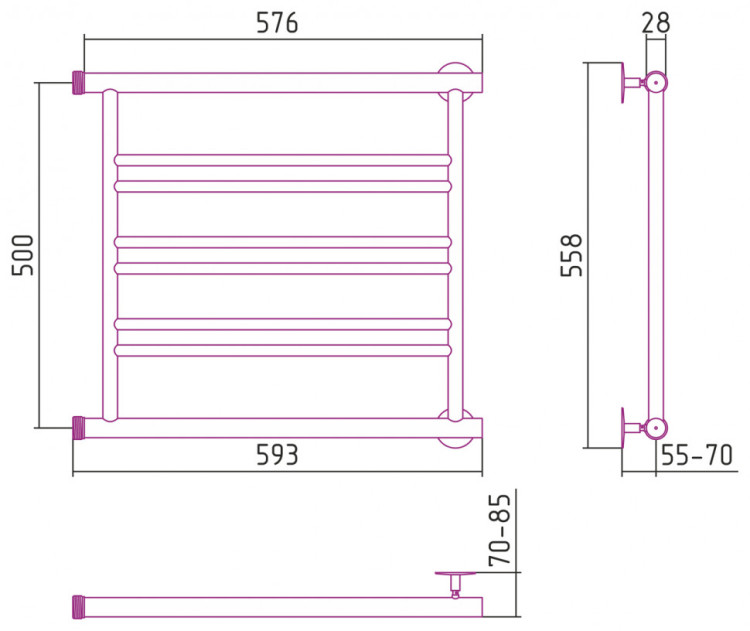 Полотенцесушитель водяной Стилье Минор 0601 500х600 (2+2+2) П Без покрытия