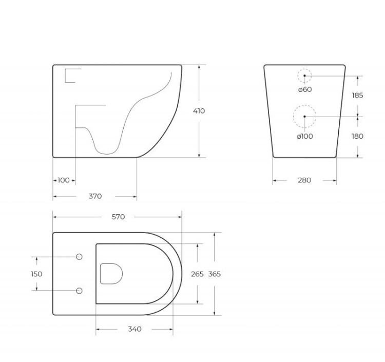 Унитаз приставной, P-trap Cezares BB2141CBR/SC