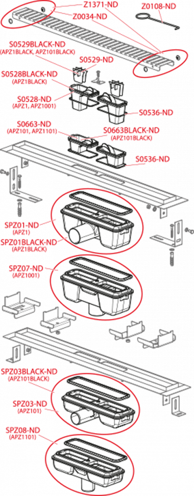 Водоотводящий желоб с порогами для перфорированной решетки Alcadrain APZ101 Low