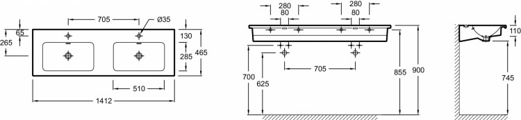 Двойная подвесная раковина-столешница для установки на мебель, 140 х 46 см Jacob Delafon VOXEXAA112-Z-00