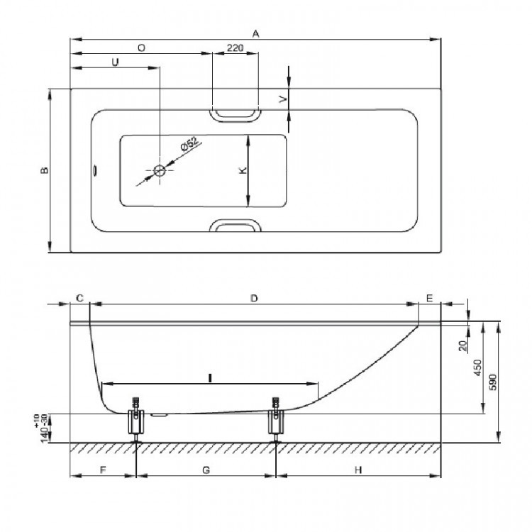 Стальная ванна Bette One Relax 200х90 3325-000 AR