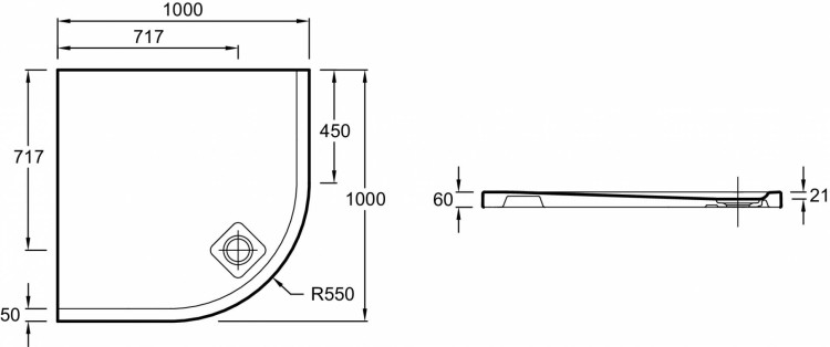 Ультратонкий душевой поддон 1/4 круга, 100 х 100 х 6 см Jacob Delafon ODEON UP N123K-00