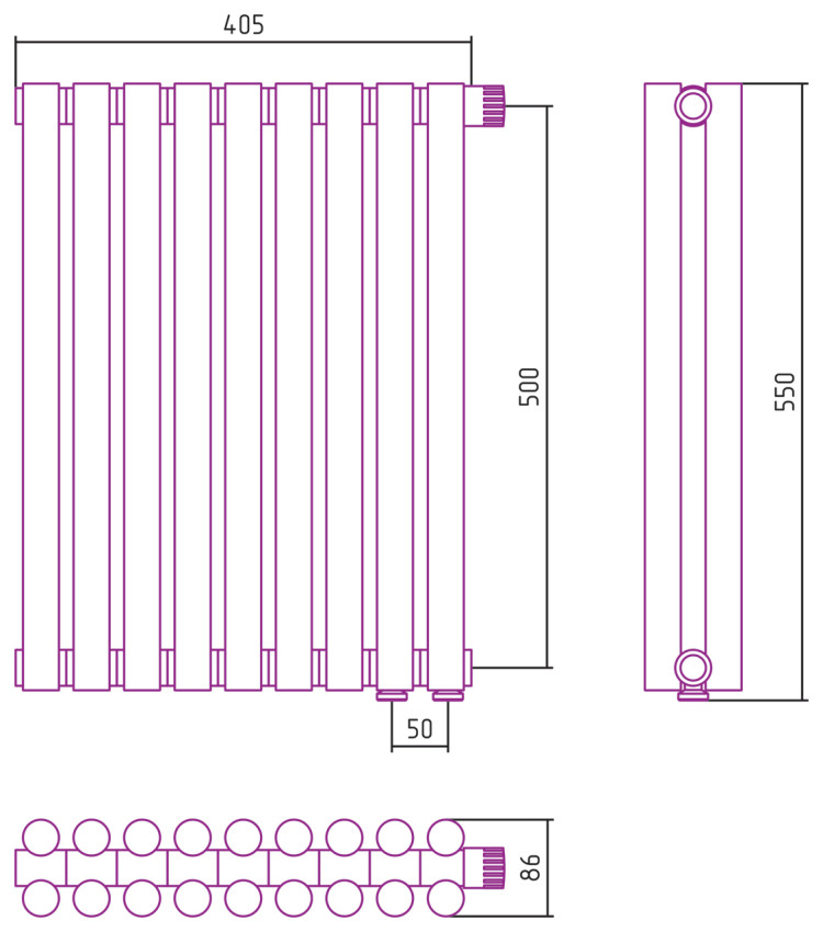 Отопительный радиатор Сунержа Эстет-11 EU50 500х405 9 секций Сатин