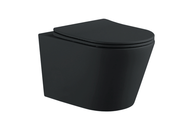 Унитаз подвесной безободковый Aquatek ВЕГА AQ1905-MB 525*360*320 мм, горизонтальный выпуск, черный матовый, тонкое сиденье с механизмом плавного закрывания, крепеж