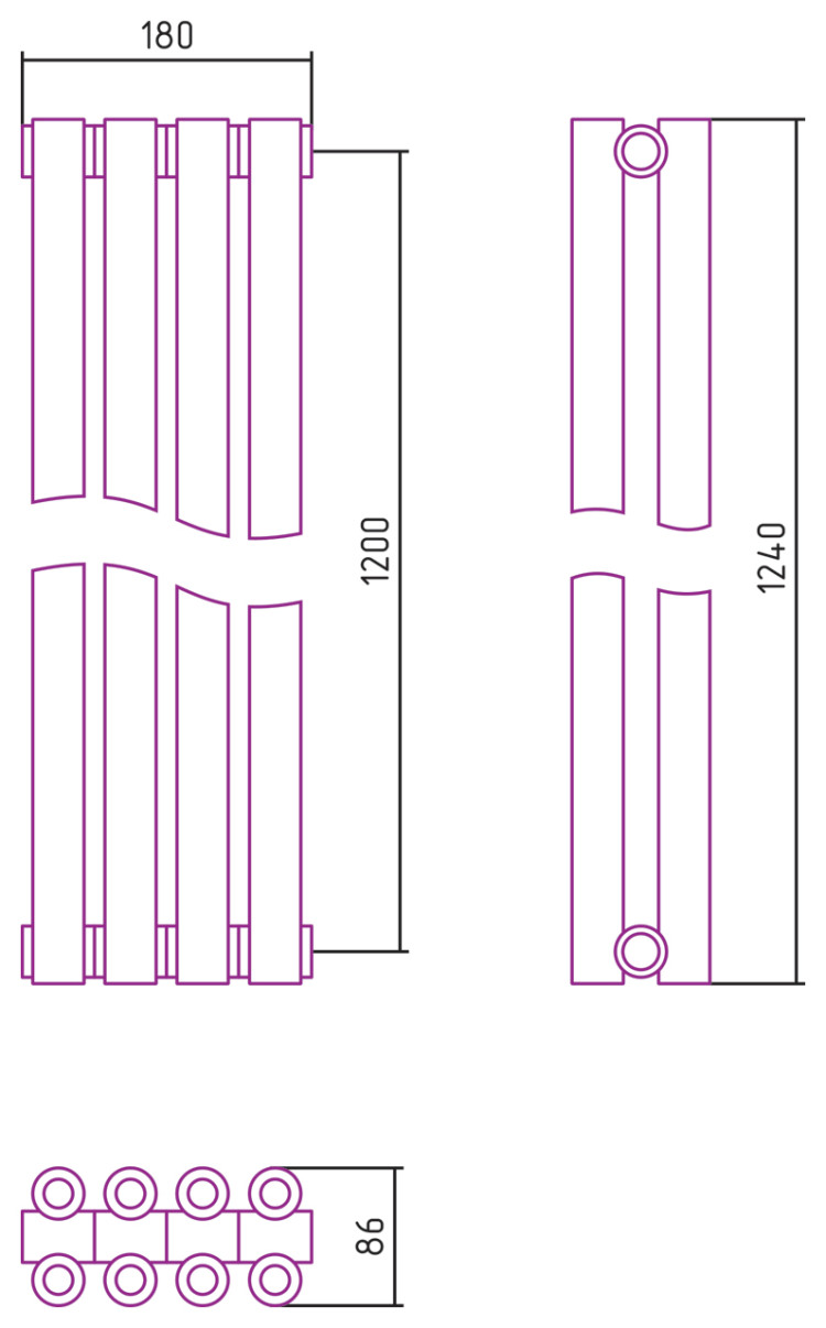 Отопительный радиатор Сунержа Эстет-00 1200х180 4 секции Белый