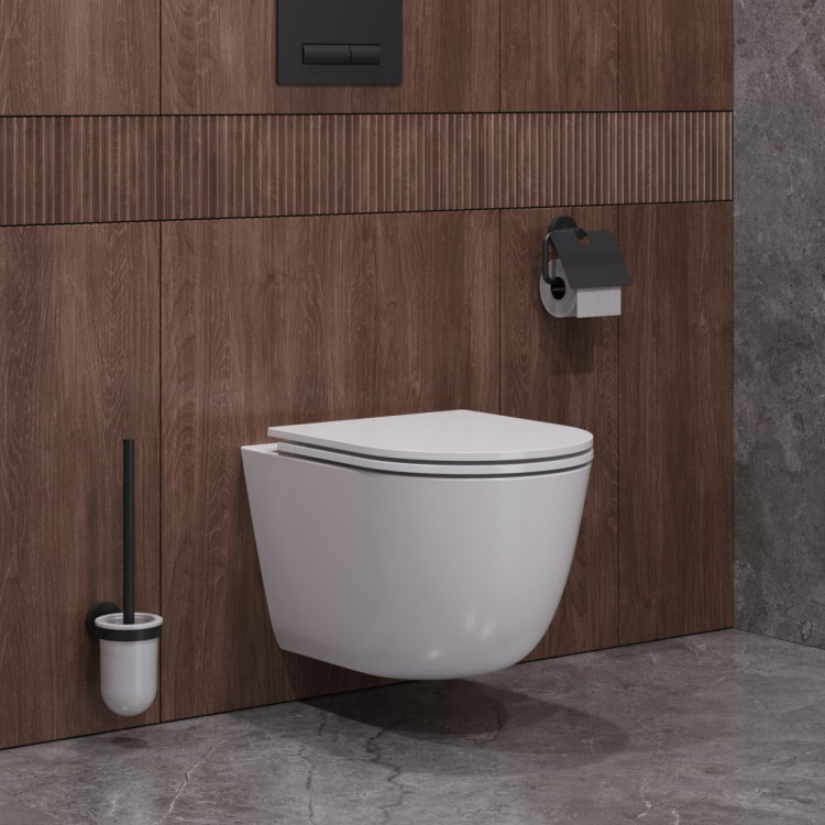 Унитаз подвесной безободковый со смывом Торнадо с сиденьем дюропласт soft close, 49 см Cezares CZR-38088-49-TH-TOR/SC