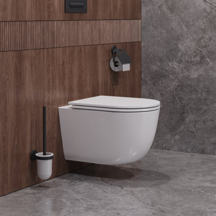 Унитаз подвесной безободковый со смывом Торнадо с сиденьем дюропласт soft close, 49 см Cezares CZR-38088-49-TH-TOR/SC