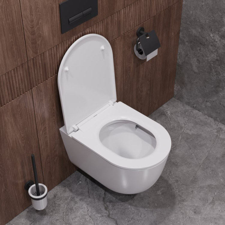 Унитаз подвесной безободковый со смывом Торнадо с сиденьем дюропласт soft close, 49 см Cezares CZR-38088-49-TH-TOR/SC