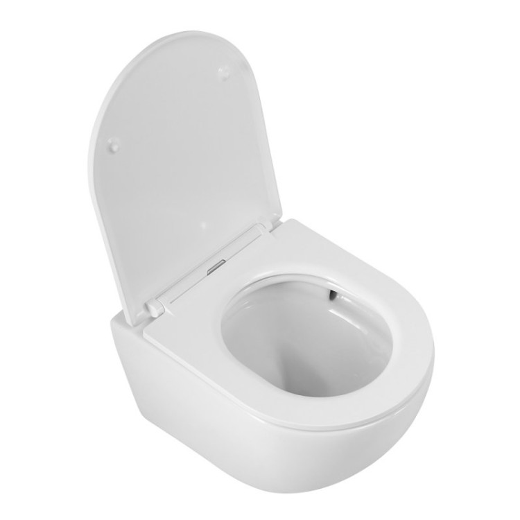 Унитаз подвесной безободковый со смывом Торнадо с сиденьем дюропласт soft close, 49 см Cezares CZR-38088-49-TH-TOR/SC