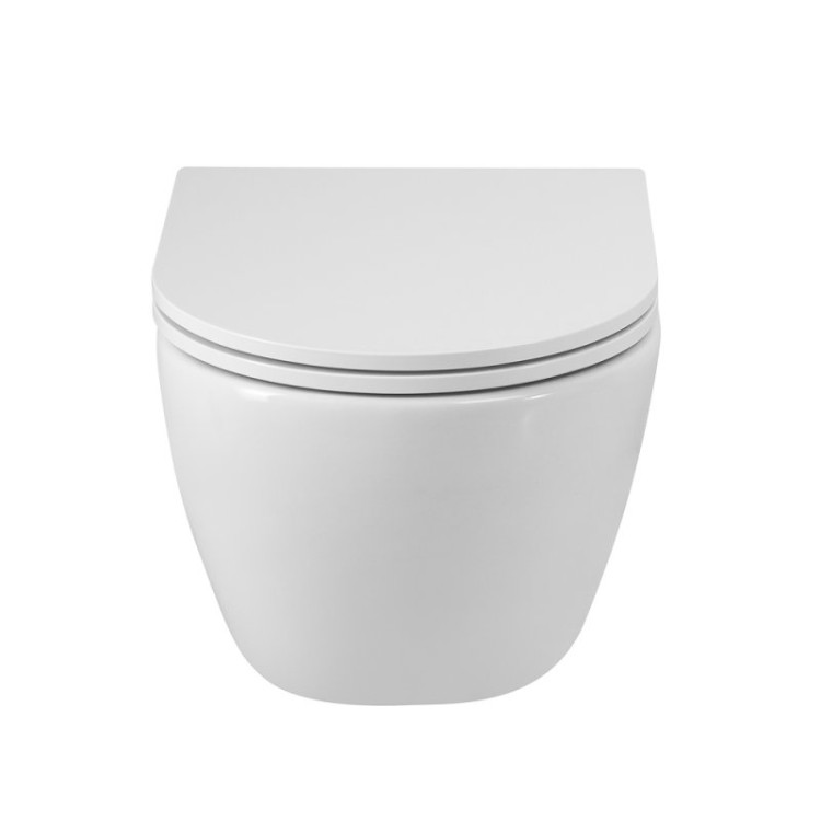 Унитаз подвесной безободковый со смывом Торнадо с сиденьем дюропласт soft close, 49 см Cezares CZR-38088-49-TH-TOR/SC