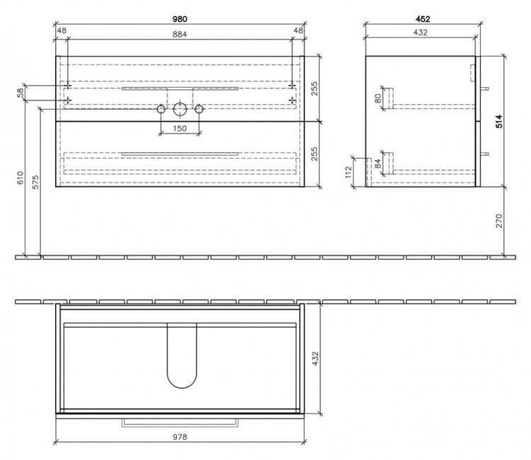 Тумба под раковину Villeroy&Boch Avento 100 подвесная