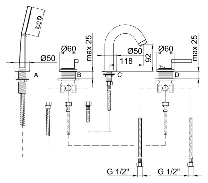 Смеситель на борт ванны Webert Elio EL850701