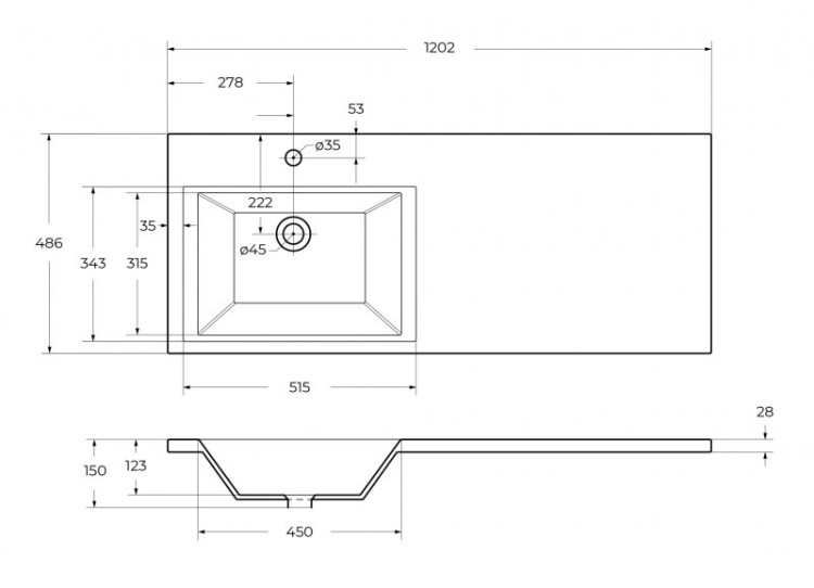 Раковина из литьевого мрамора, правосторонняя BelBagno BB1200/480-LV-MR-R