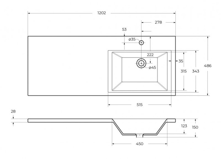 Раковина из литьевого мрамора, правосторонняя BelBagno BB1200/480-LV-MR-R