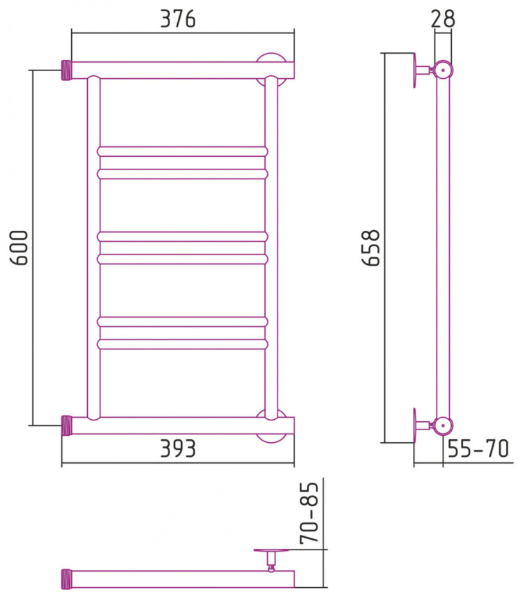 Полотенцесушитель водяной Стилье Минор 0601 600х400 (2+2+2) П Без покрытия