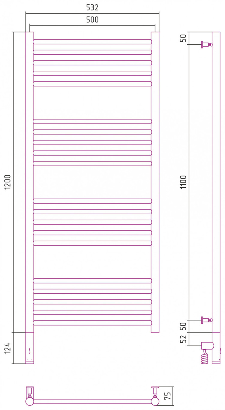 Полотенцесушитель электрический Сунержа Богема 3.0 прямая 1200х500 МЭМ левый Золото