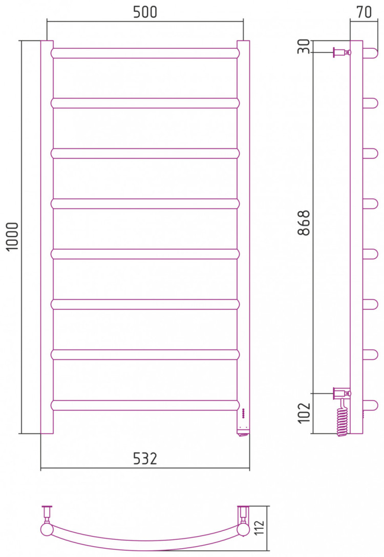 Полотенцесушитель электрический Сунержа Галант 4.0 1000х500 МЭМ правый Сатин