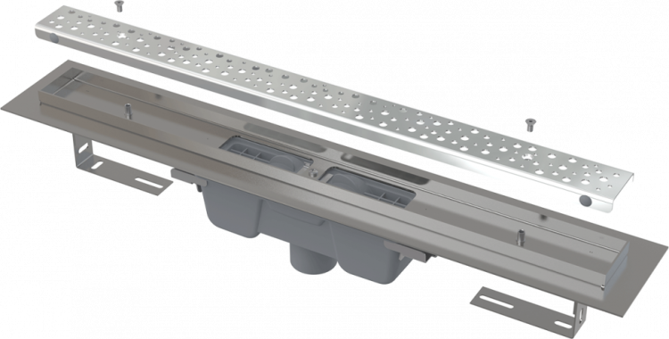 Водоотводящий желоб Antivandal с решеткой, вертикальный сток Alcadrain APZ1011