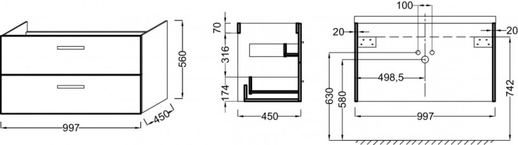 Мебель под раковину-столешницу, темный дуб Jacob Delafon OLA EB392RU-NR