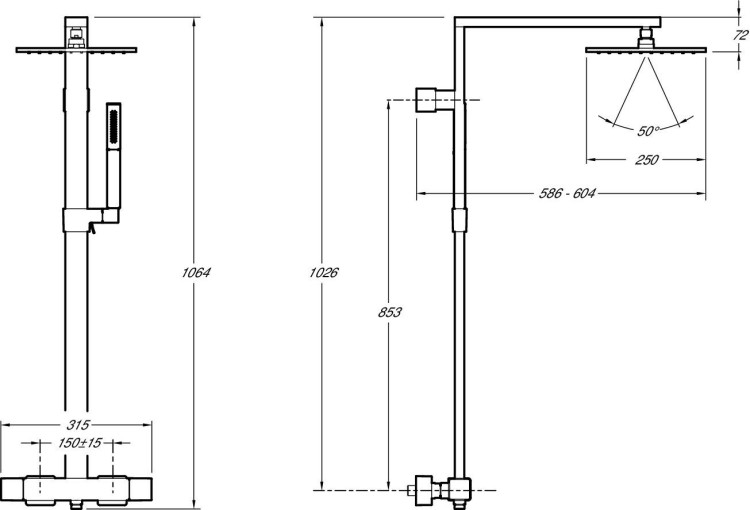 Душевая колонна с термостатическим смесителем Jacob Delafon STRAYT E98321-CP