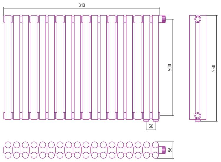 Отопительный радиатор Сунержа Эстет-11 EU50 500х810 18 секций Без покрытия