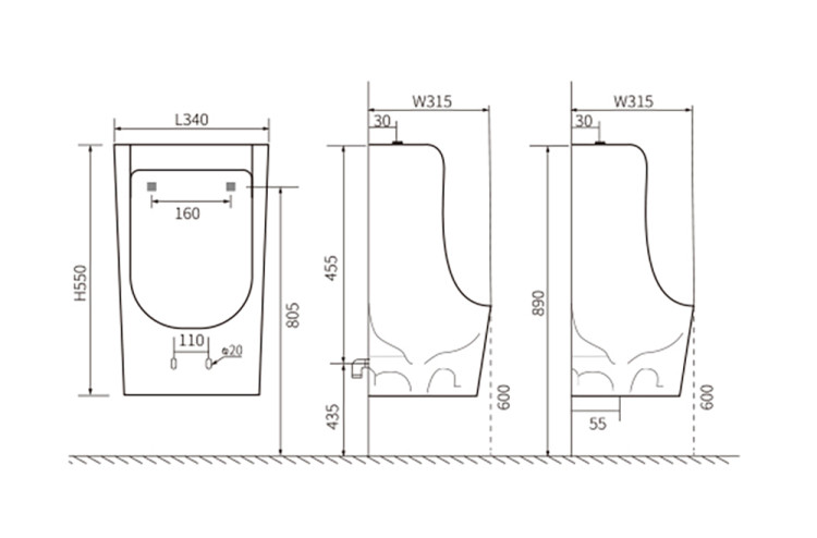 Писсуар Aquatek горизонтальный выпуск, 340*315*550,белый в комплекте со смывным механизмом AQ3040-F-00