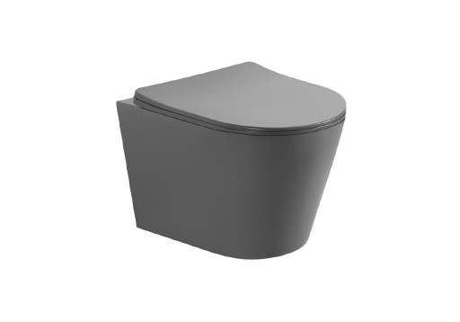 Унитаз подвесной безободковый Aquatek ВЕГА AQ1905-MG 525*360*320мм, матовый серый, тонкое сиденье с механизмом плавного закрывания, крепеж