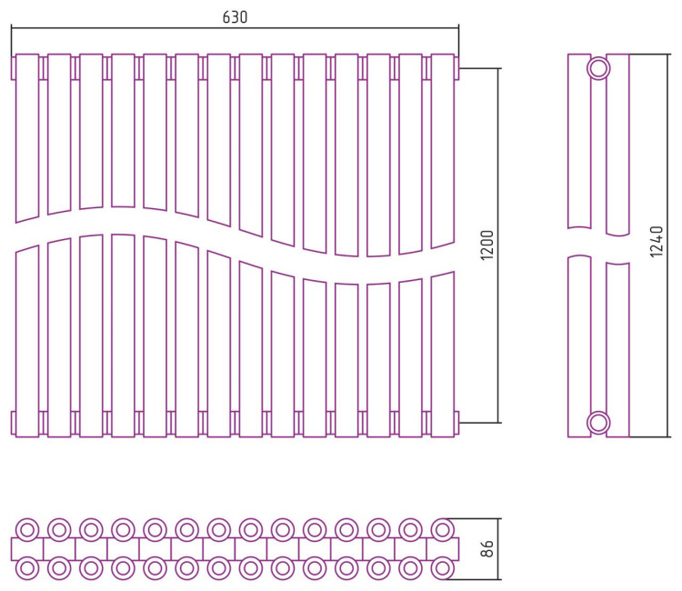 Отопительный радиатор Сунержа Эстет-00 1200х630 14 секций Белый