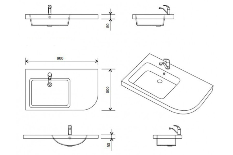 Раковина-столешница Kolpa San Lux Concept 90x50