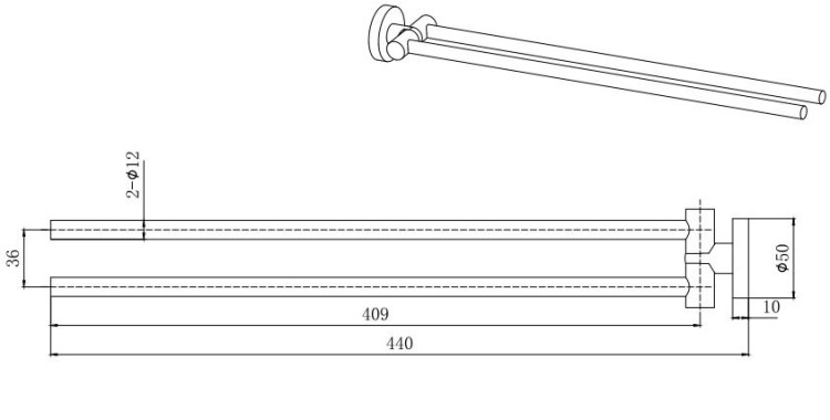 Полотенцедержатель двойной Aquatek матовый черный AQ4013MB Вега