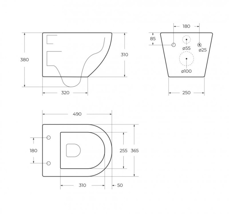 Унитаз подвесной безободковый со смывом Торнадо с сиденьем дюропласт soft close, 53 см Cezares CZR-3806-53-TH-TOR/SC