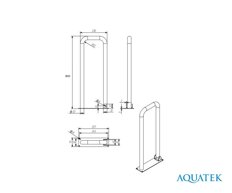 Поручень настенный откидной 800*230 мм, POR-0000004