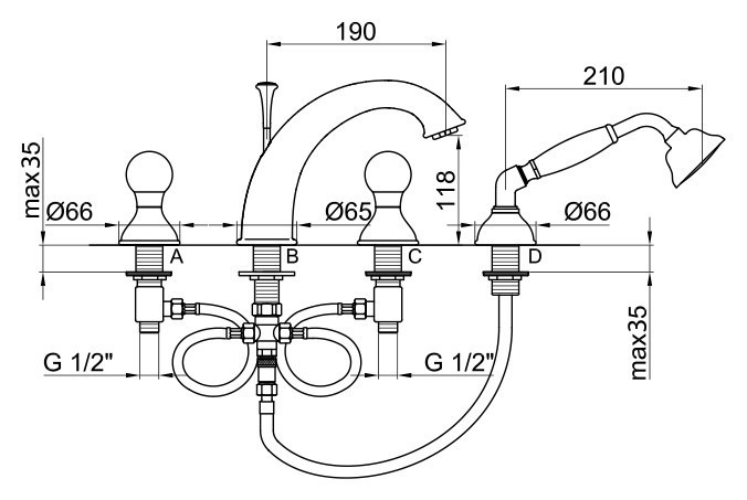 Смеситель на борт ванны Webert Karenina KA730101
