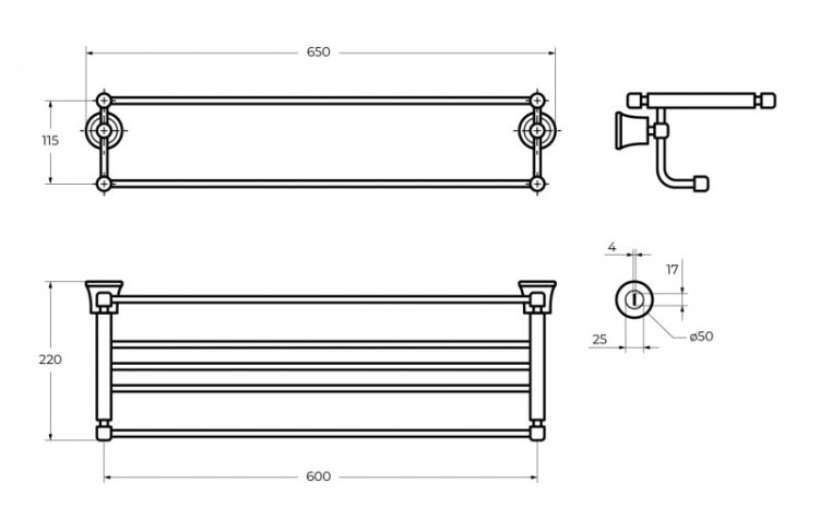 Полка для полотенец 650x115x220 ART&MAX CZR-F-8980