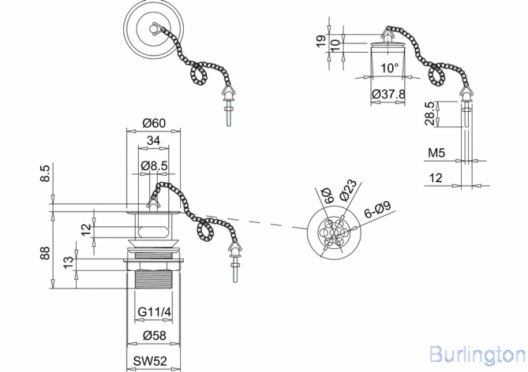 Пробка с цепочкой для раковины [W1 GOL]