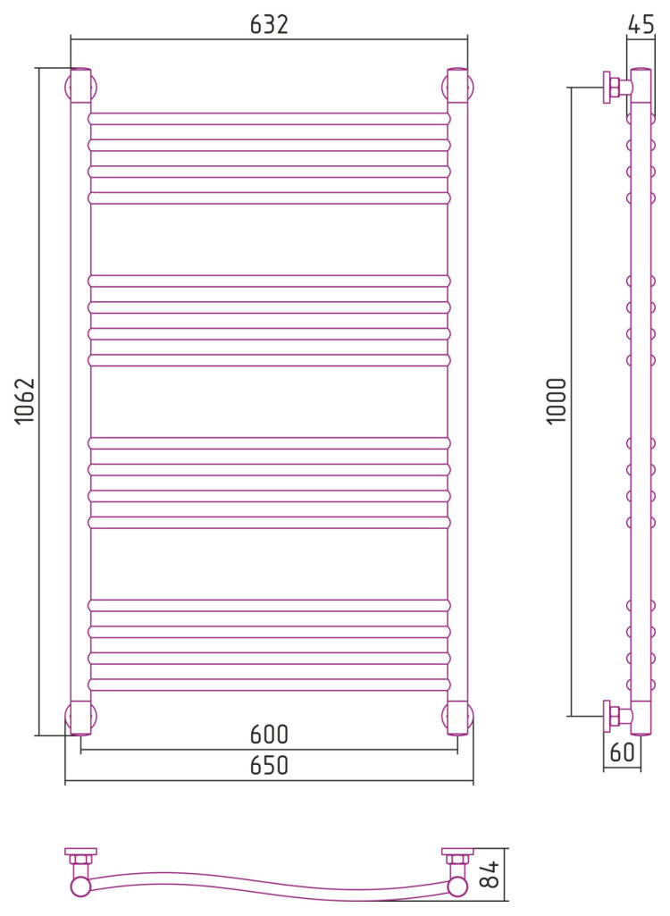 Полотенцесушитель водяной Сунержа Флюид+ 1000х600 Белый
