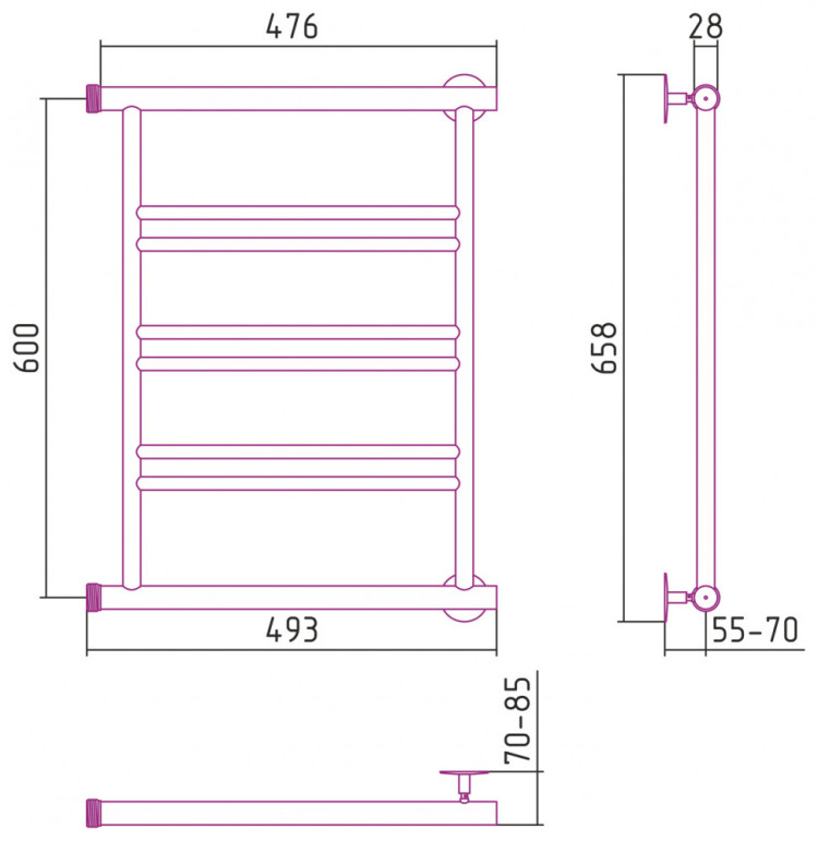Полотенцесушитель водяной Стилье Минор 0601 600х500 (2+2+2) П Без покрытия