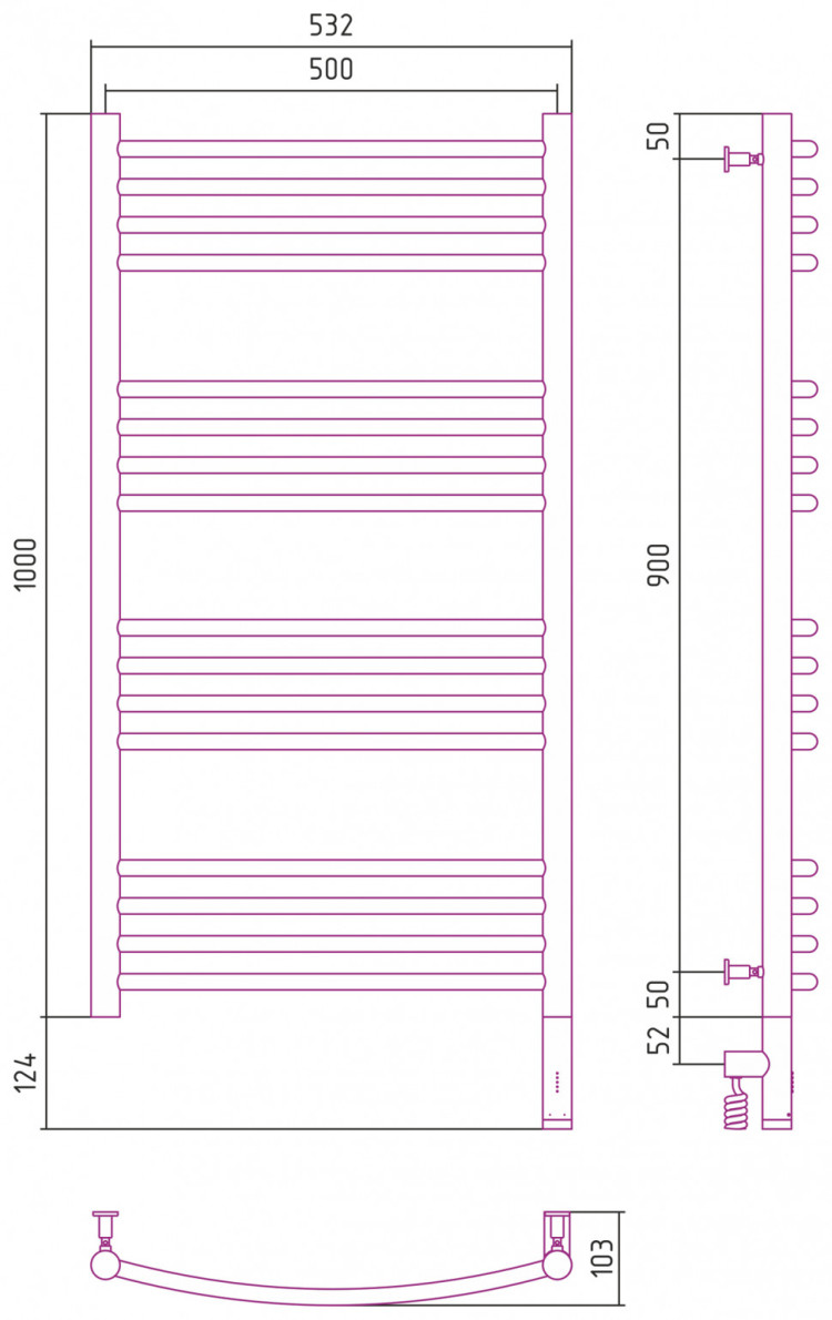 Полотенцесушитель электрический Сунержа Богема 3.0 выгнутая 1000х500 МЭМ правый Состаренная бронза