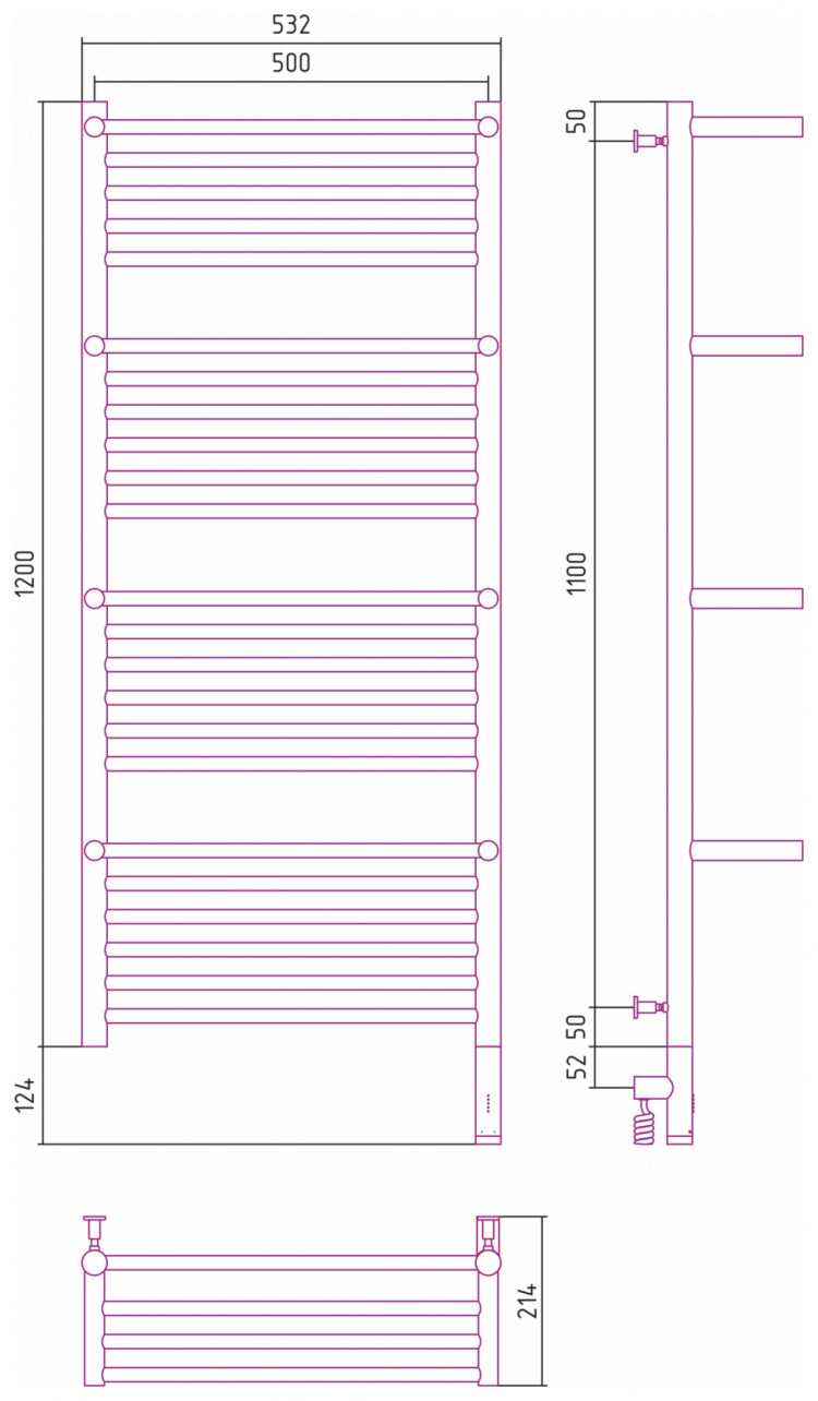 Полотенцесушитель электрический Сунержа Богема с 4 полками 3.0 1200х500 / МЭМ правый Белый