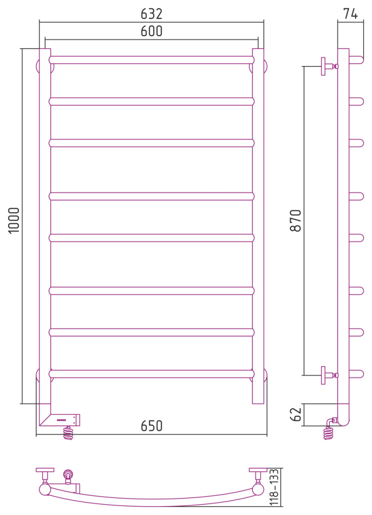 Полотенцесушитель электрический Сунержа Галант 2.0 1000х600 МЭМ левый Золото