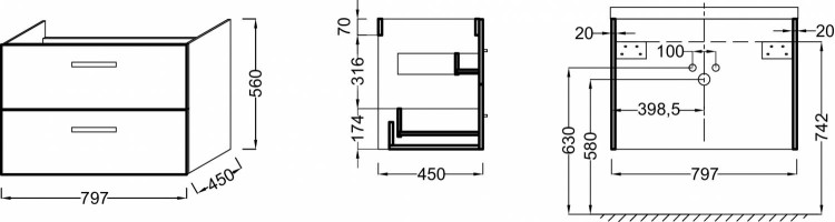 Мебель под раковину-столешницу, белый лак Jacob Delafon OLA EB391RU-J5
