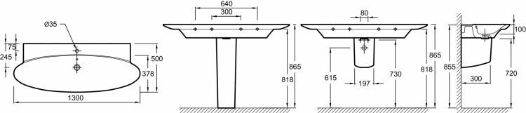 Подвесная раковина-столешница 130 х 50 см Jacob Delafon PRESQU'ILEE4435-00