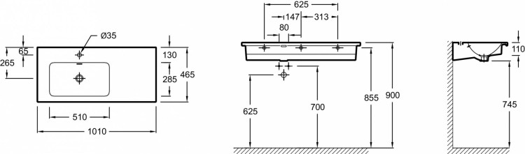 Подвесная раковина-столешница 100 х 46 см, левосторонняя Jacob Delafon VOXEXAC112-Z-00