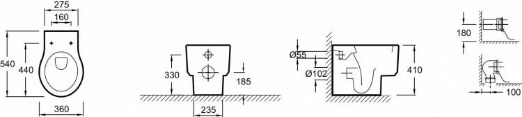 Унитаз «vario» без бачка 54 х 36 см, устанавливаемый влотную к стене Jacob Delafon VIRAGIO E4772-00