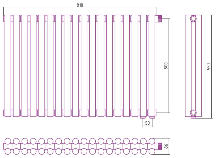 Отопительный радиатор Сунержа Эстет-11 EU50 500х810 18 секций Белый