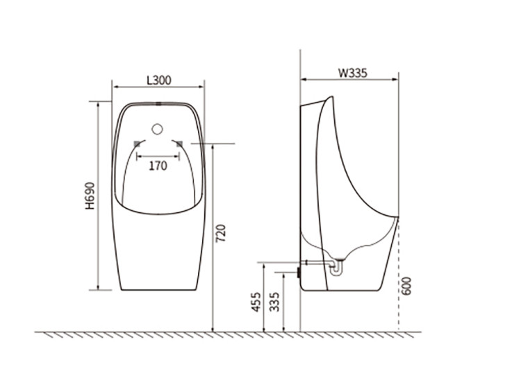 Писсуар Aquatek горизонтальный выпуск, 300*335*690, белый, в комплекте с сенсорным смывным механизмом AQ3060-S-00