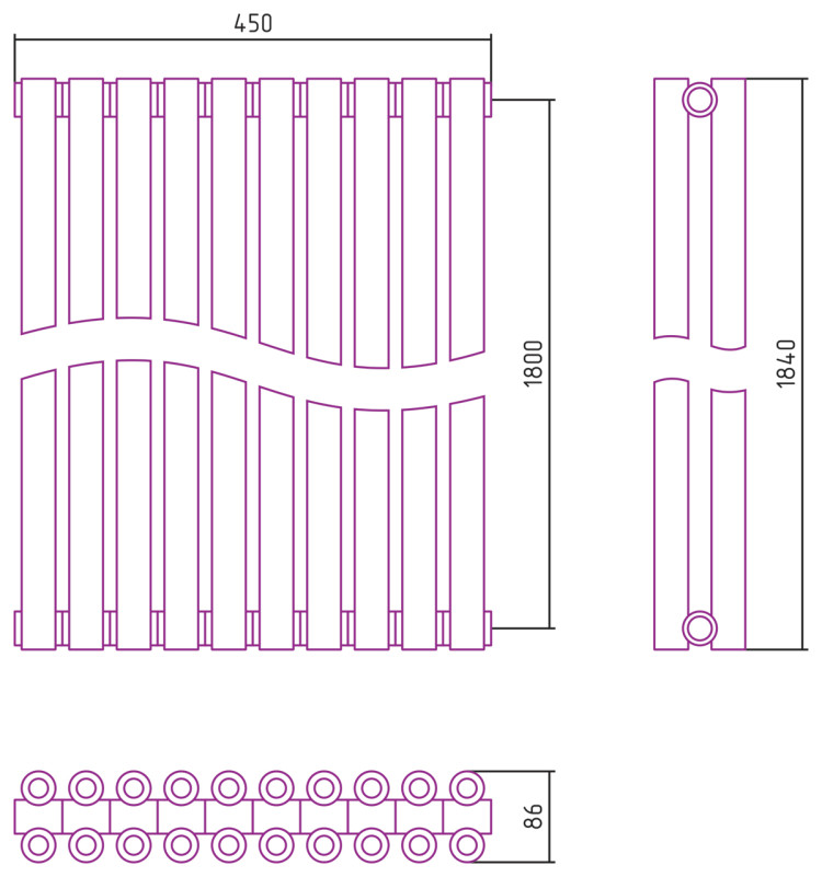Отопительный радиатор Сунержа Эстет-00 1800х450 10 секций Золото