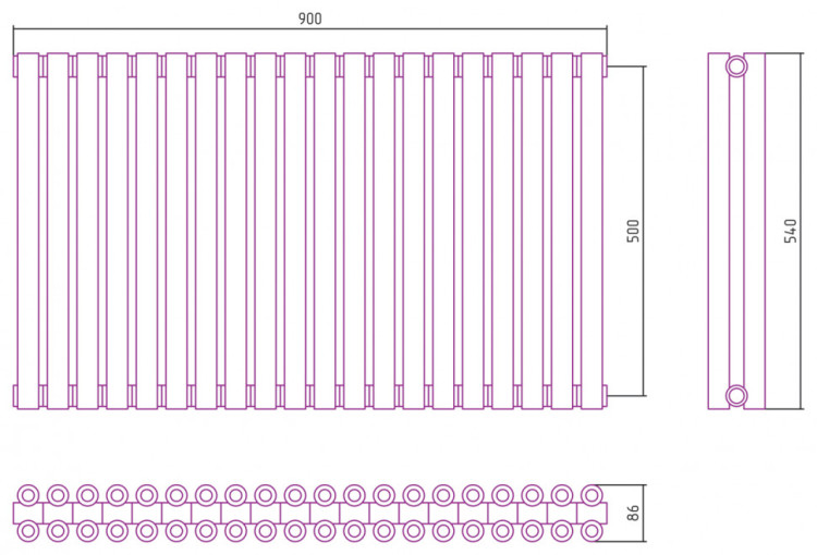Отопительный радиатор Сунержа Эстет-00 500х900 20 секций Тёмный титан муар